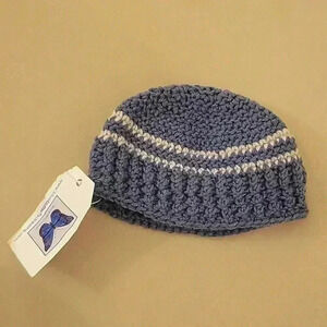 Hand Crocheted Child's Hat - 16" Diameter - Blue and Ivory - "Ship Mate" - New!